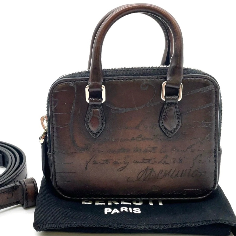 New BERLUTI Dark Brown Leather high luxury Belt Bag UN JOUR nano scritto ANJOU